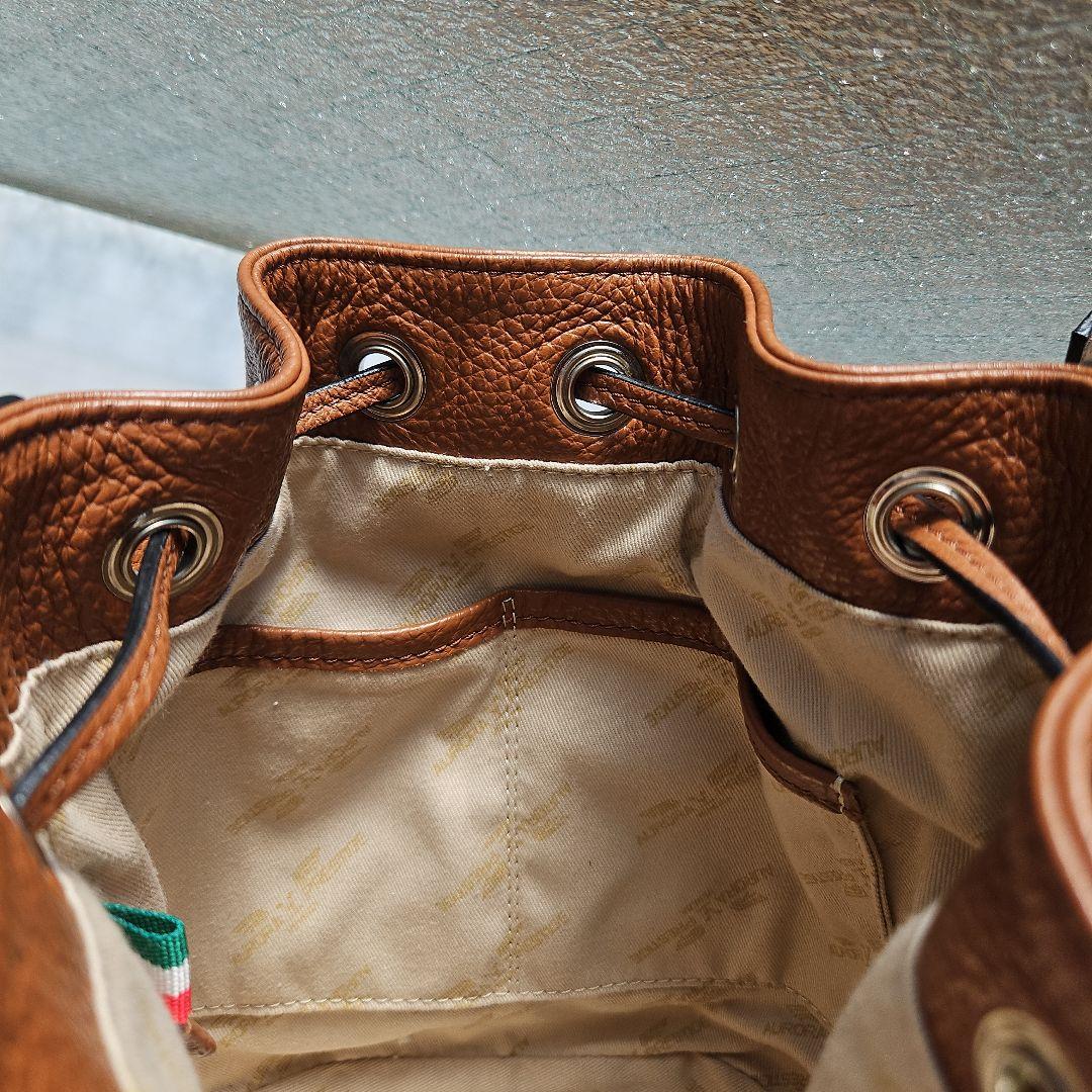 オーロラプレステージ シュリンクレザー巾着バッグ茶AURORA PRESTIGE