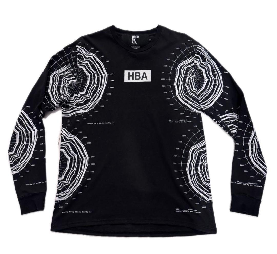 HBA 地形図風長袖カットソー L ブラック Hood by air