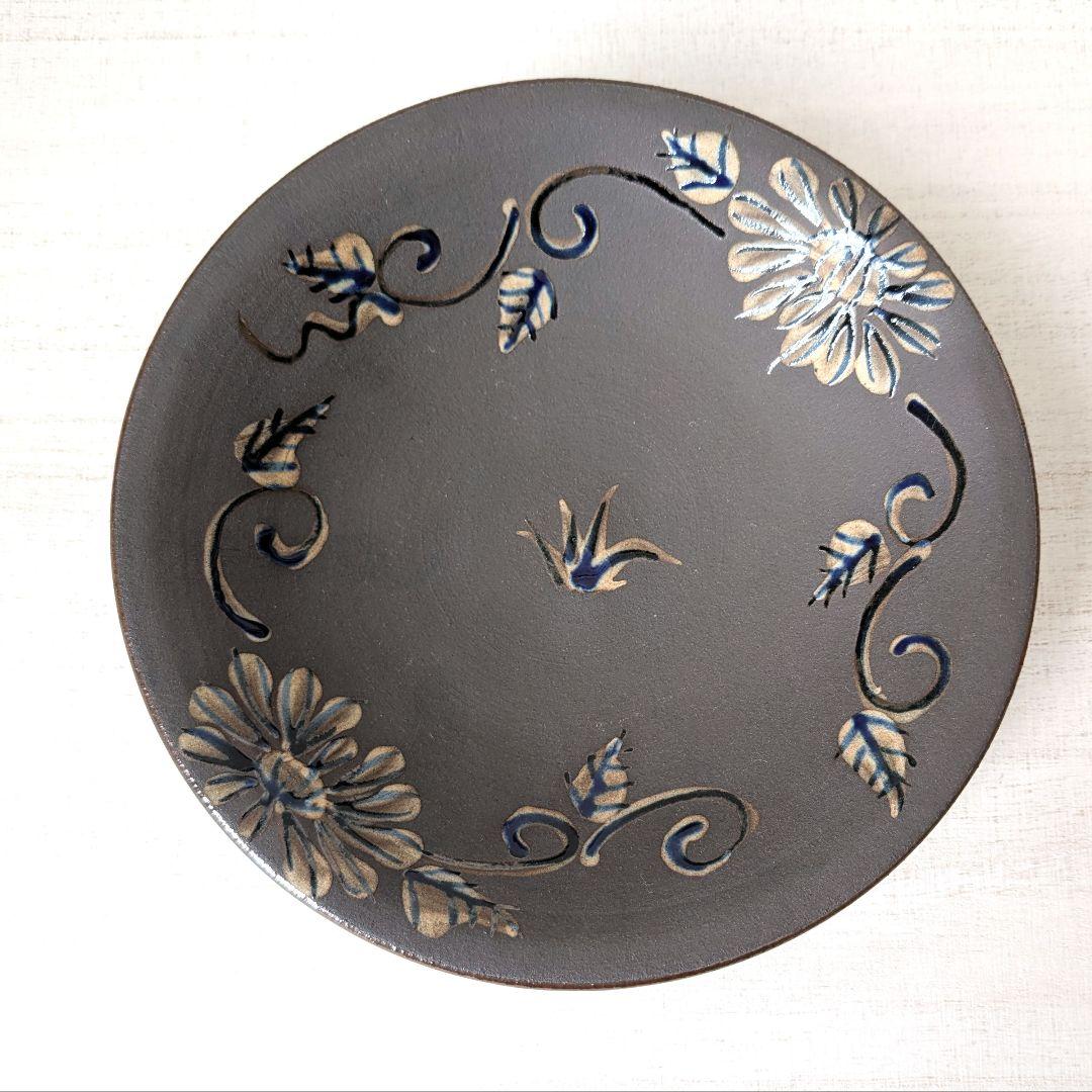 石倉一人 紫泥手草花文 6寸中鉢 新品未使用