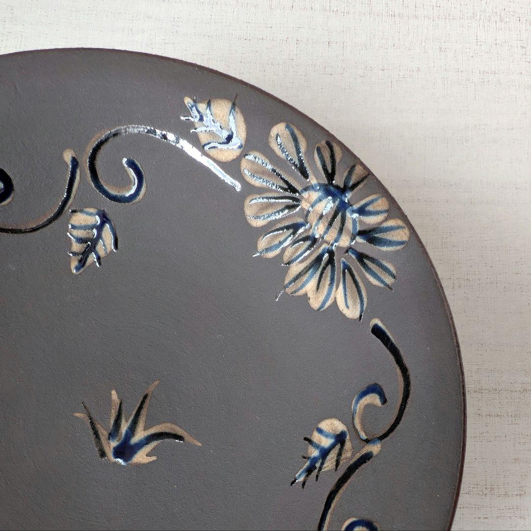 石倉一人 紫泥手草花文 6寸中鉢 新品未使用