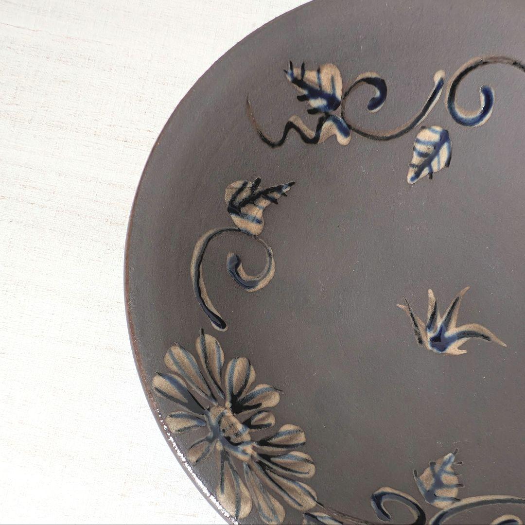 石倉一人 紫泥手草花文 6寸中鉢 新品未使用