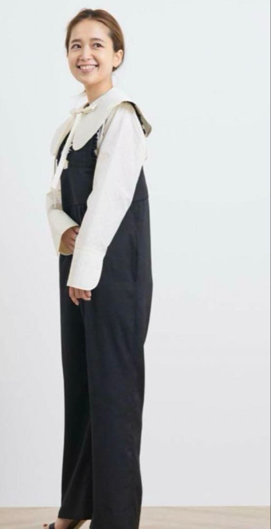 yori サテンフリルサロペット ブラック 36 ヨリ