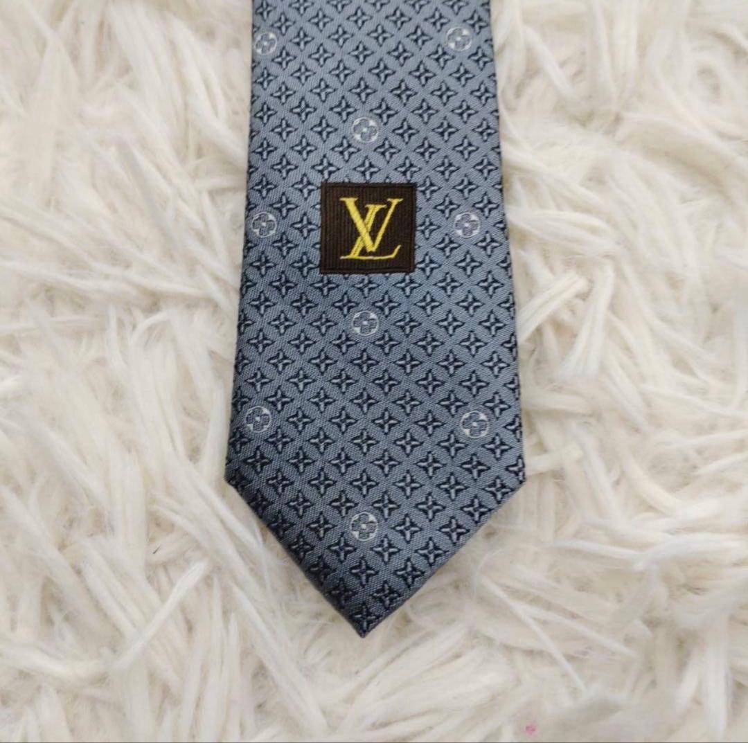 ルイヴィトン 高級シルクネクタイ 総柄 グレー