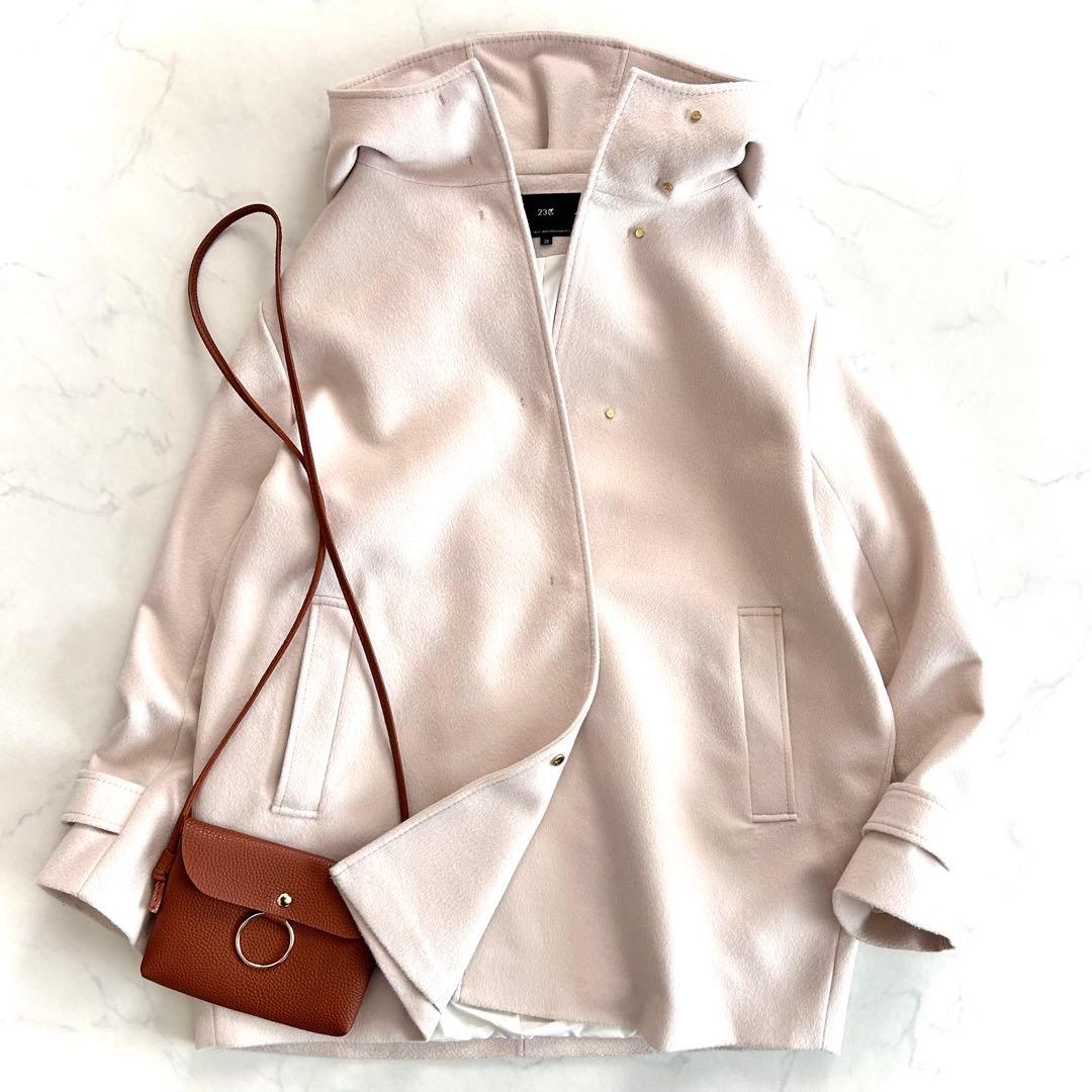 ま*ゃ様 近年 23区 ウールカシミヤ ビーバー フード付き ショートコート ベ