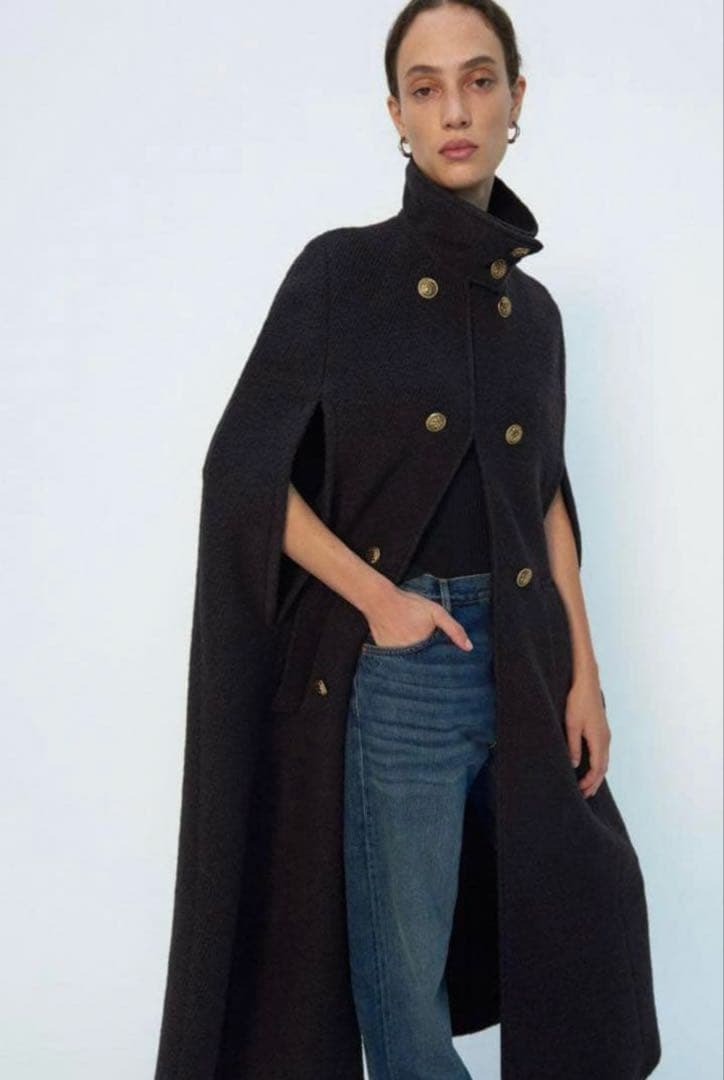 【希少】ZARA ロングケープ　マント　ポンチョ　コート　M-L