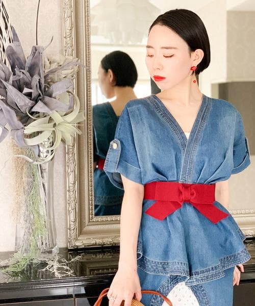 希少アイテム cheap!!by vaNiteペプラムレイヤードデニムワンピース