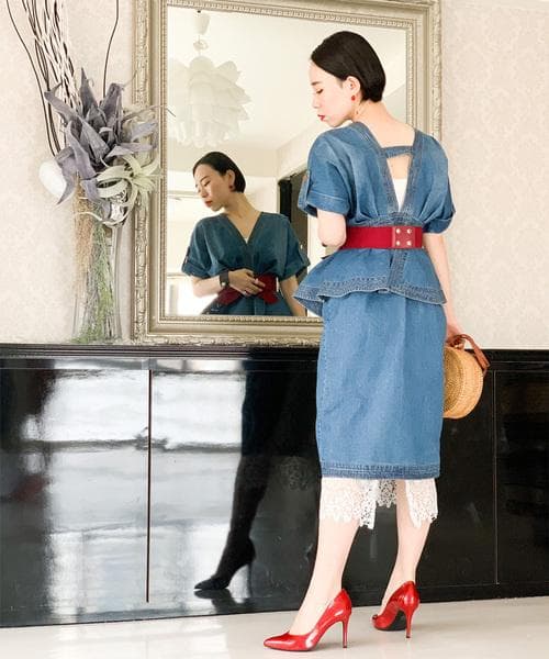 希少アイテム cheap!!by vaNiteペプラムレイヤードデニムワンピース