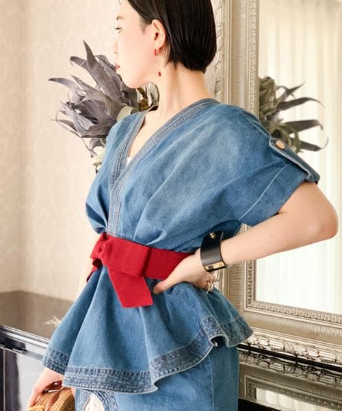 希少アイテム cheap!!by vaNiteペプラムレイヤードデニムワンピース