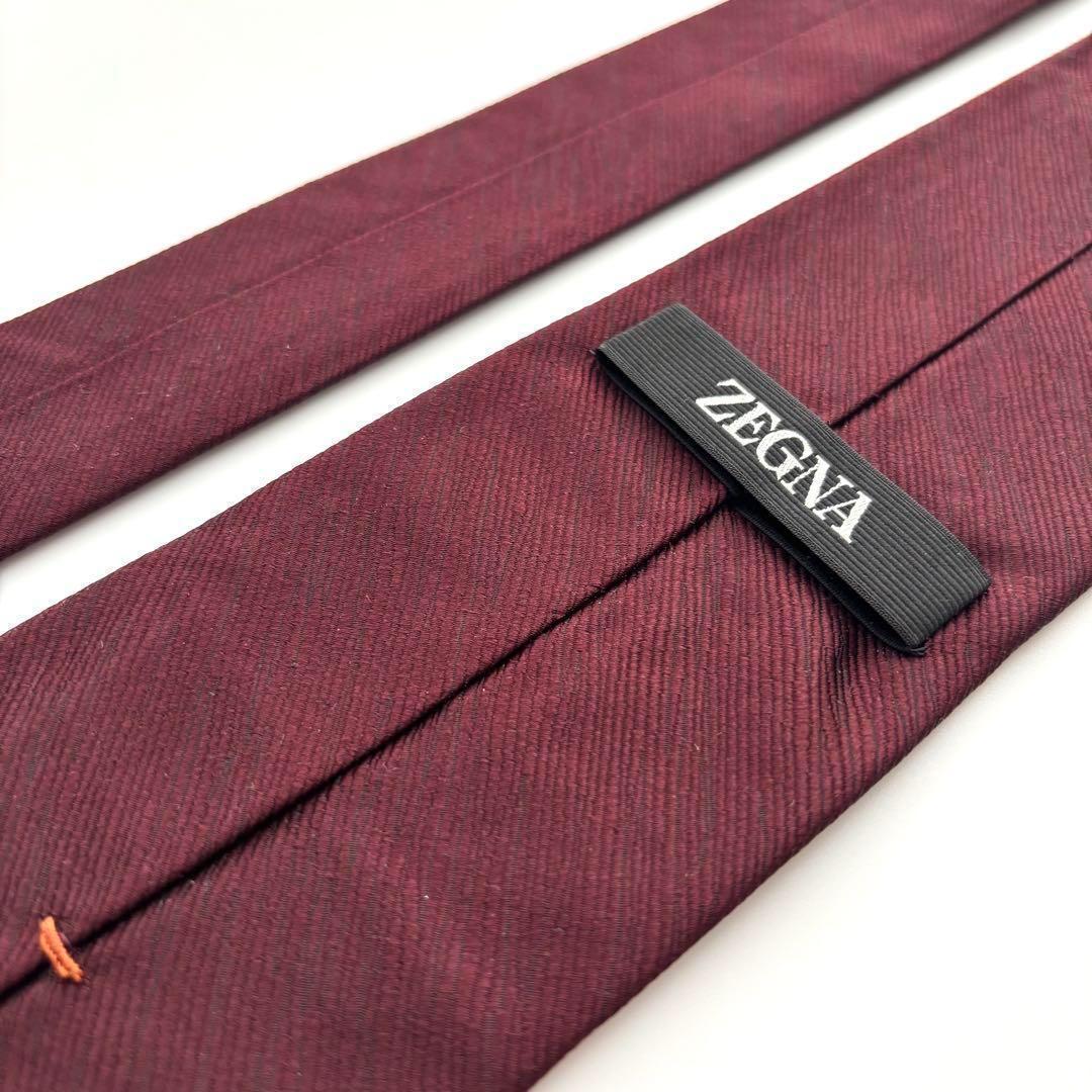꧁美品꧂ ゼニア ネクタイ 無地 ソリッドタイ ビジネス バーガンディ 現行タグ