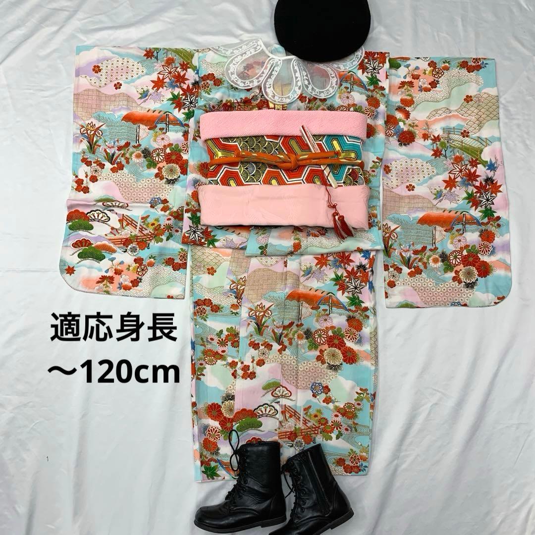 507agu52,袋帯□七五三 7歳 セミアンティーク 女児 着物のみ□状態良好