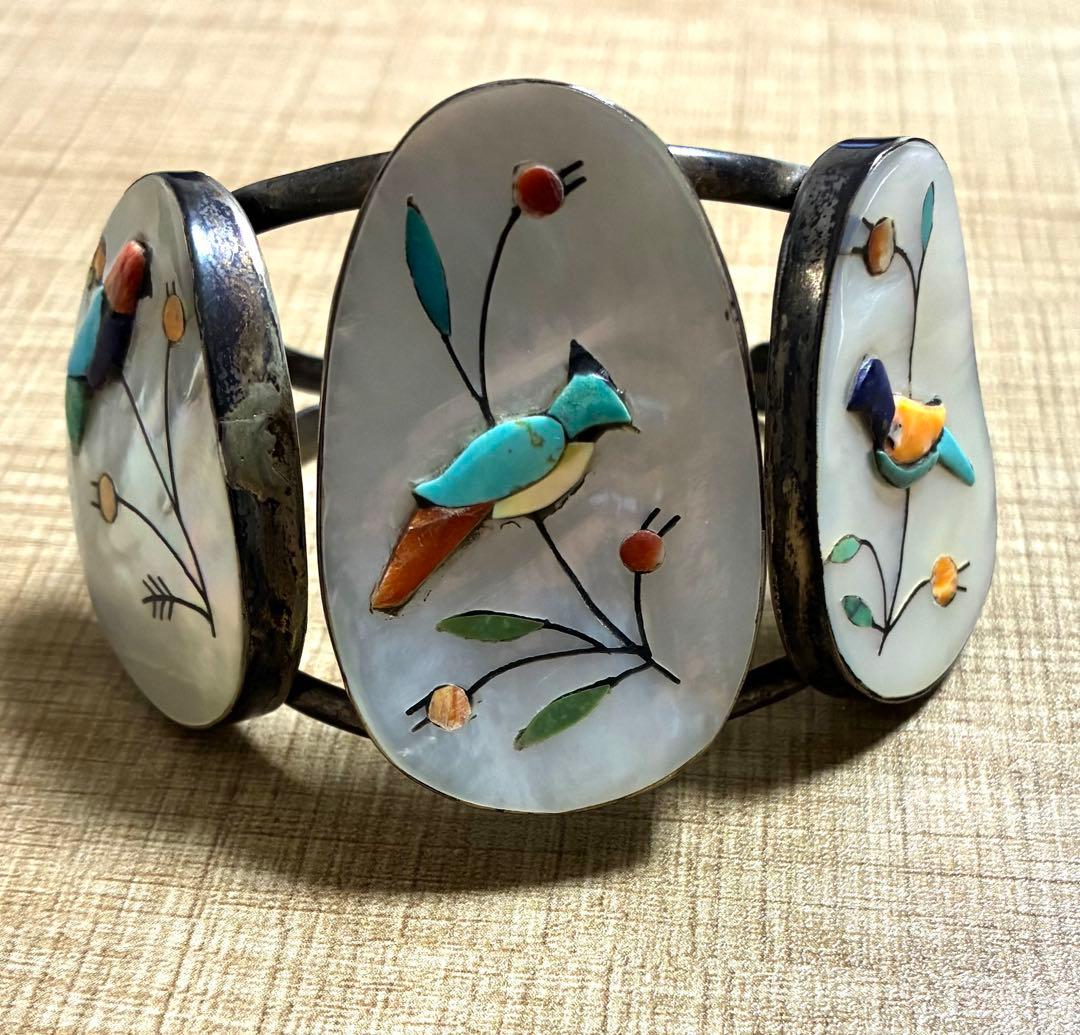 アクセサリー、母貝 鳥 インレイ、バングル