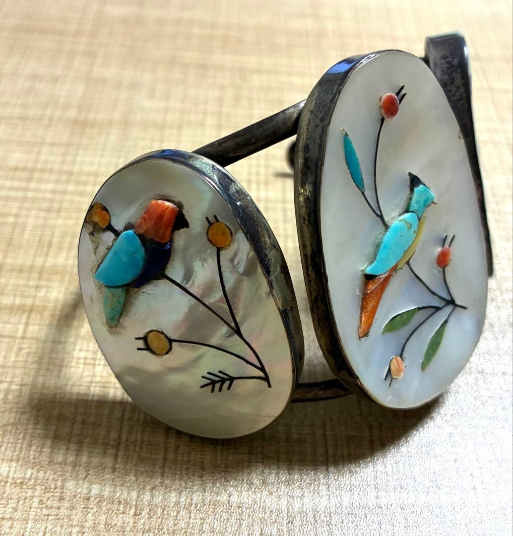 アクセサリー、母貝 鳥 インレイ、バングル