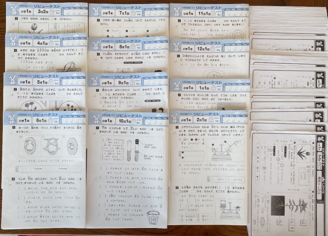 奨学社　小1 理科　リビューテスト　一年分　抜けなし　解答解説つき　貴重