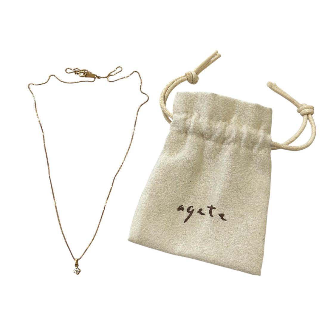 美品　廃盤　agete 一粒ダイヤネックレス　K18Yベネチアンチェーン　深津