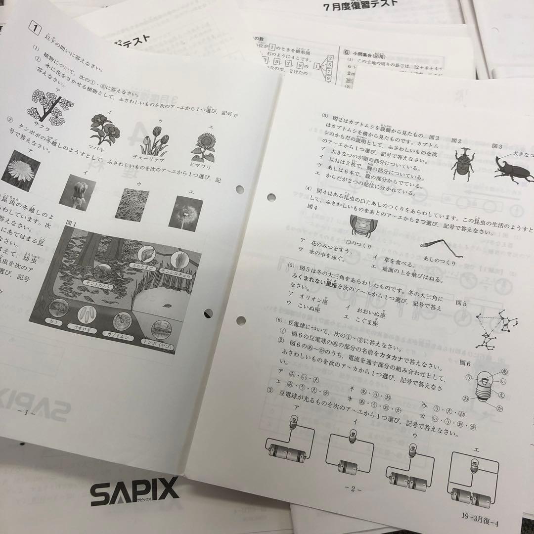 2019年度版　サピックス　4年　マンスリー確認/復習/組分け テスト　計9回
