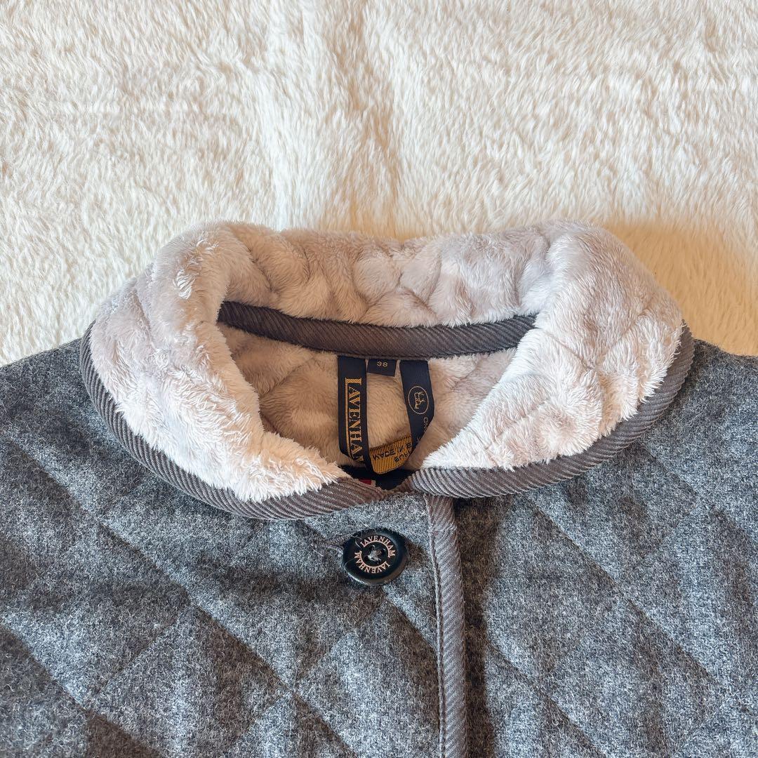 LAVENHAM ラベンハム ボアキルティングコート グレー 38