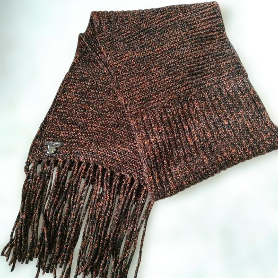 美品✨ルイヴィトン　 カシミヤ100%ロングマフラー ブラウンオレンジ