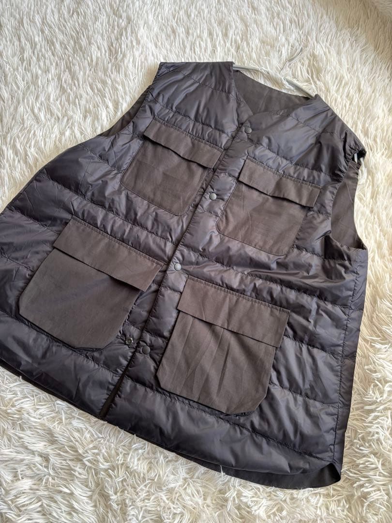 Plamtation ノーカラー　リバーシブル　ダウンベスト　黒