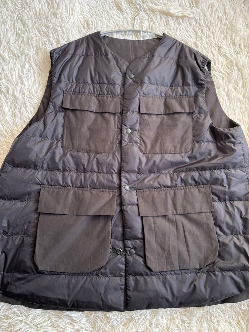 Plamtation ノーカラー　リバーシブル　ダウンベスト　黒
