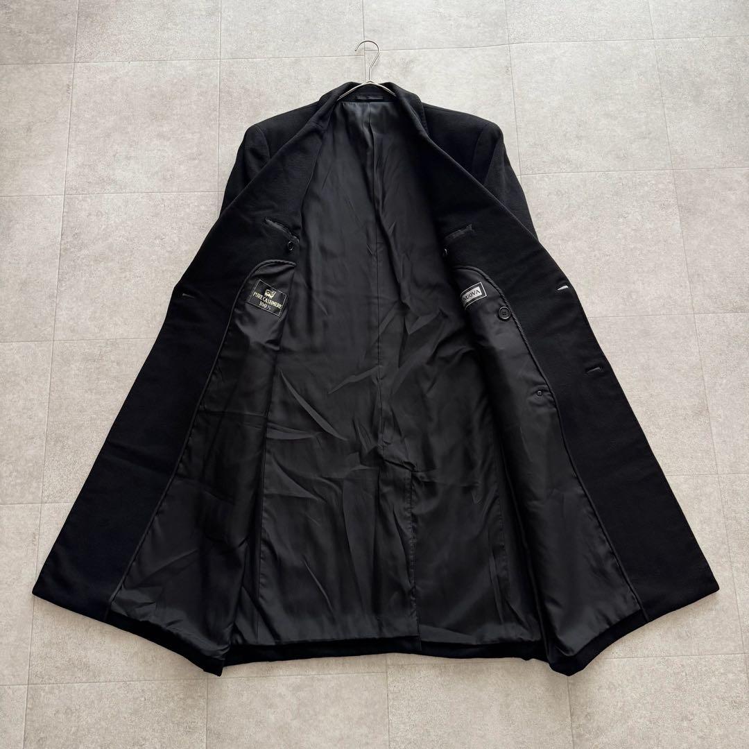 チェスターコート　ロング　カシミヤ100%　ダブル　黒　M　VIA NUOVA