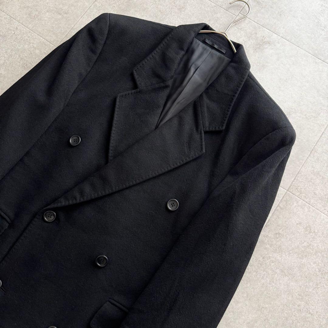 チェスターコート　ロング　カシミヤ100%　ダブル　黒　M　VIA NUOVA