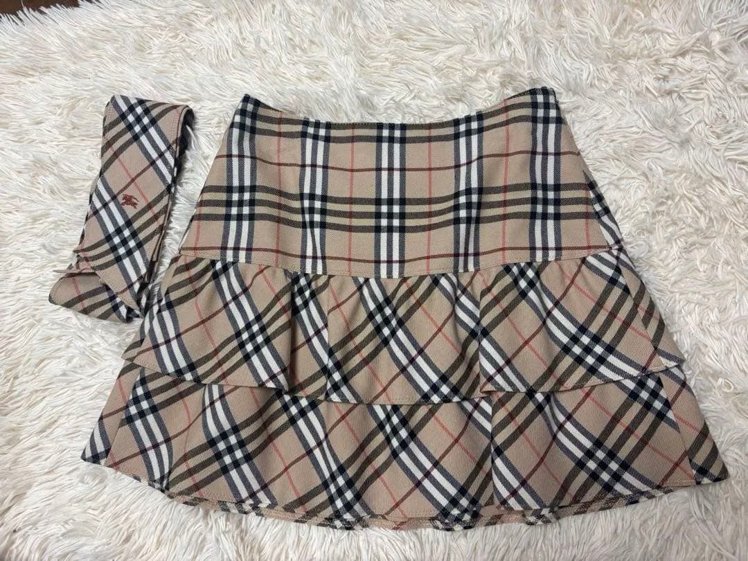 【美品】バーバリーブルーレーベル　フリルミニスカート　リボン　ノバチェック　36