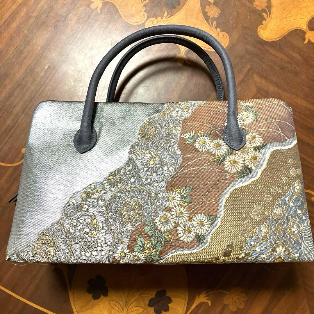 タグ付き未使用品 利休バッグ① 京都西陣織正絹帯地 ＊大判ハンカチはオマケ