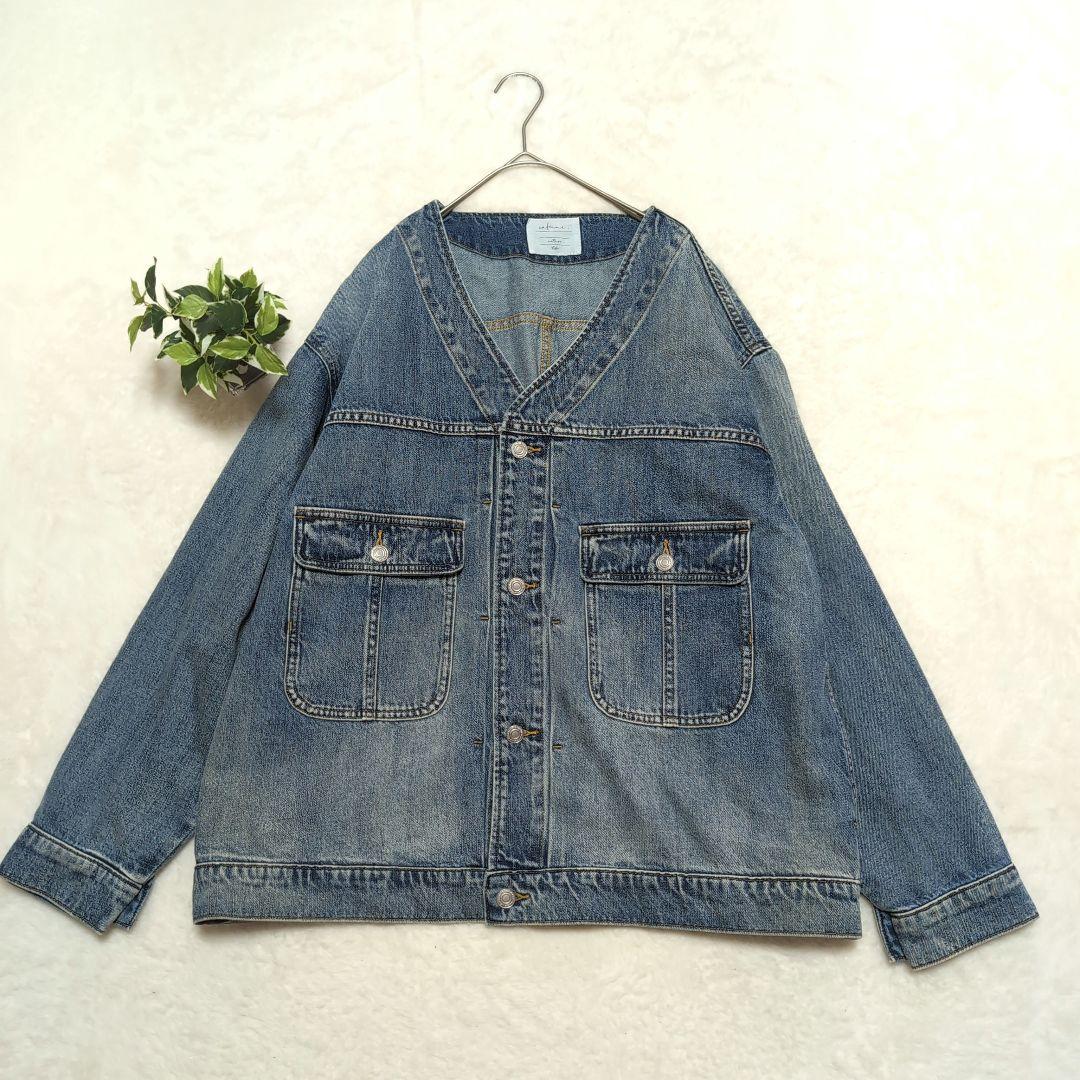 ✧極美品【カフネ】Vネックデニムジャケット38 　オーバーサイズ