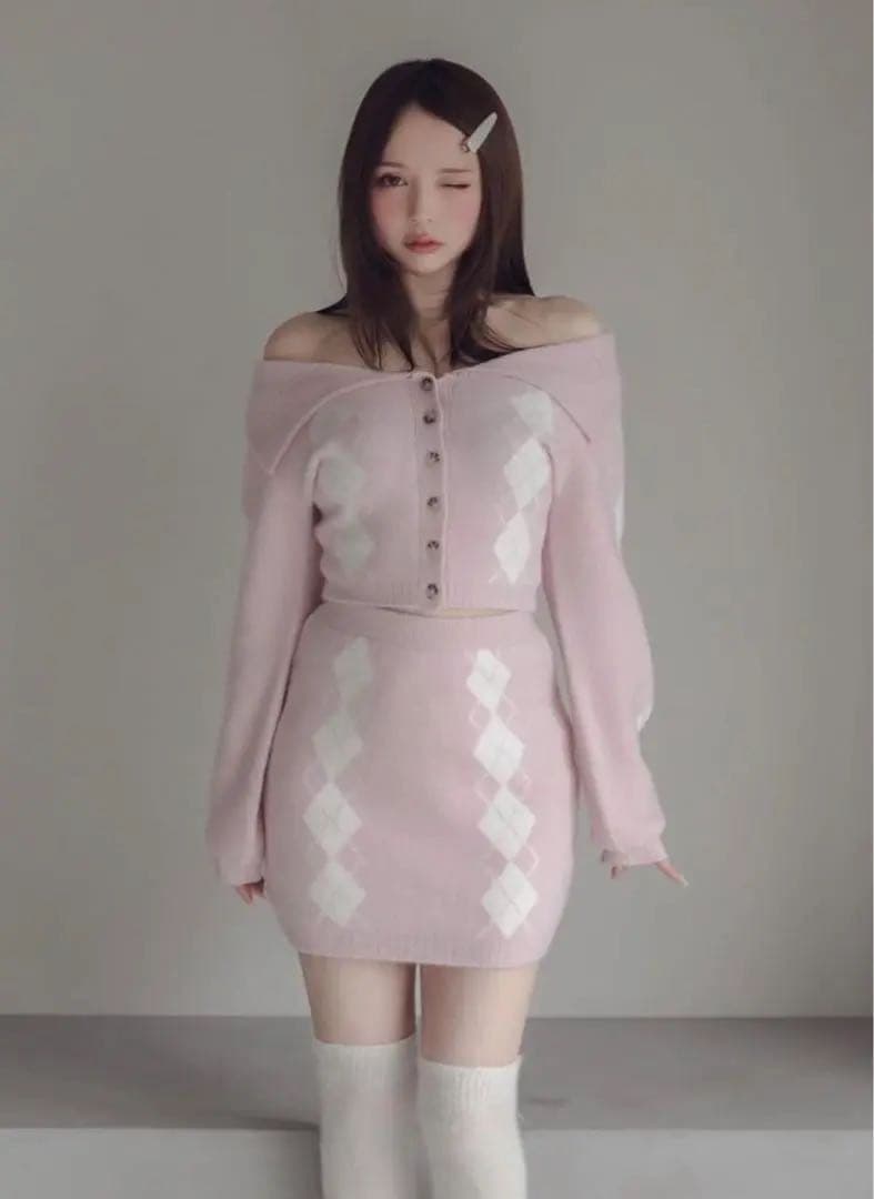スカート Andmary Dona argyle knit set up