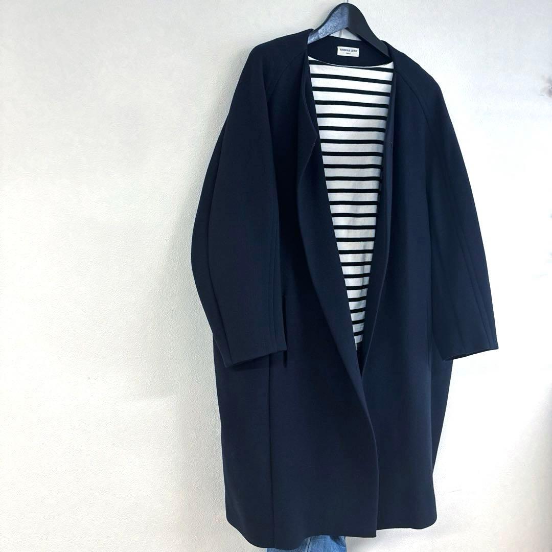 マルティニーク購入　ヴェロニクルロワの上品ノーカラーウールコート20万　黒