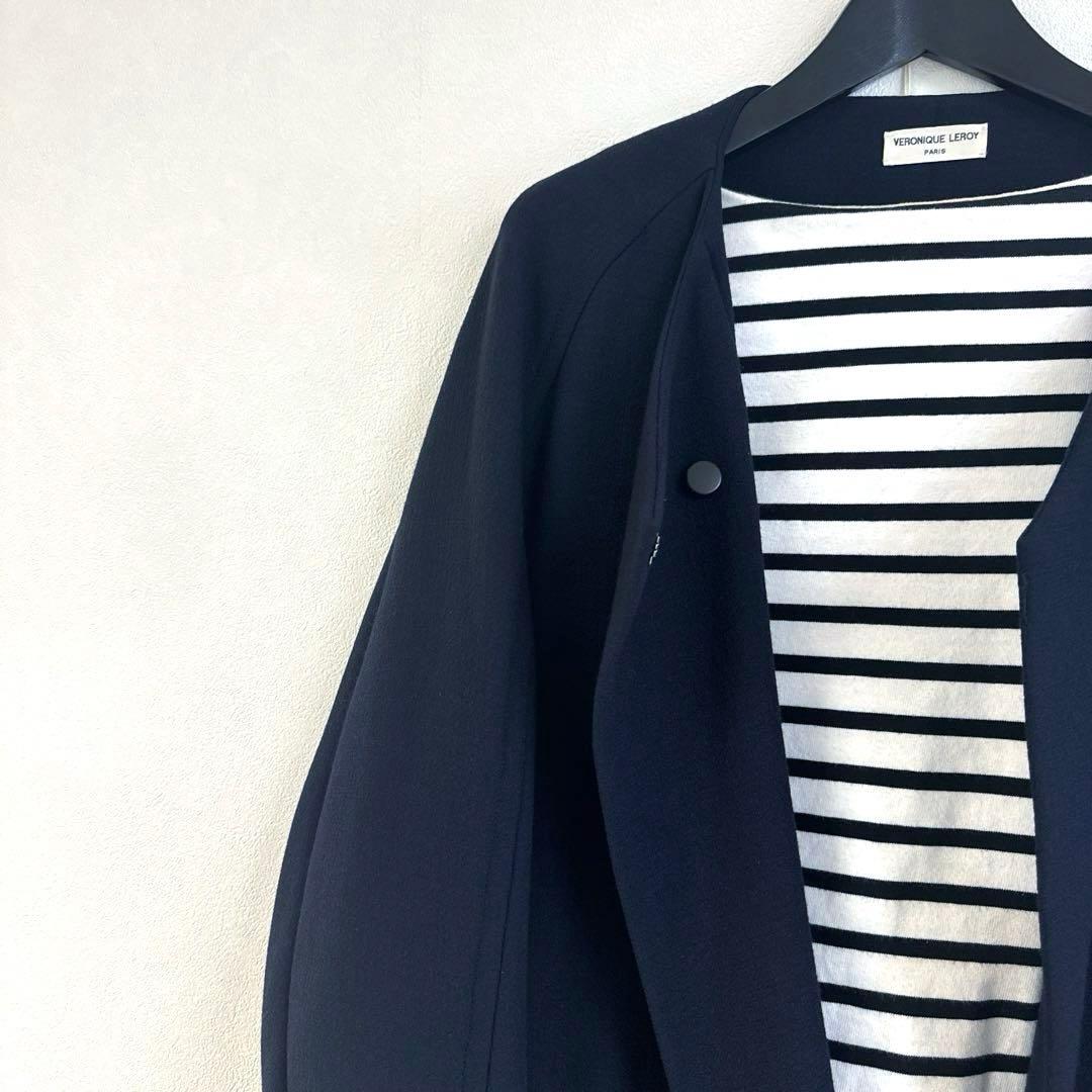 マルティニーク購入　ヴェロニクルロワの上品ノーカラーウールコート20万　黒