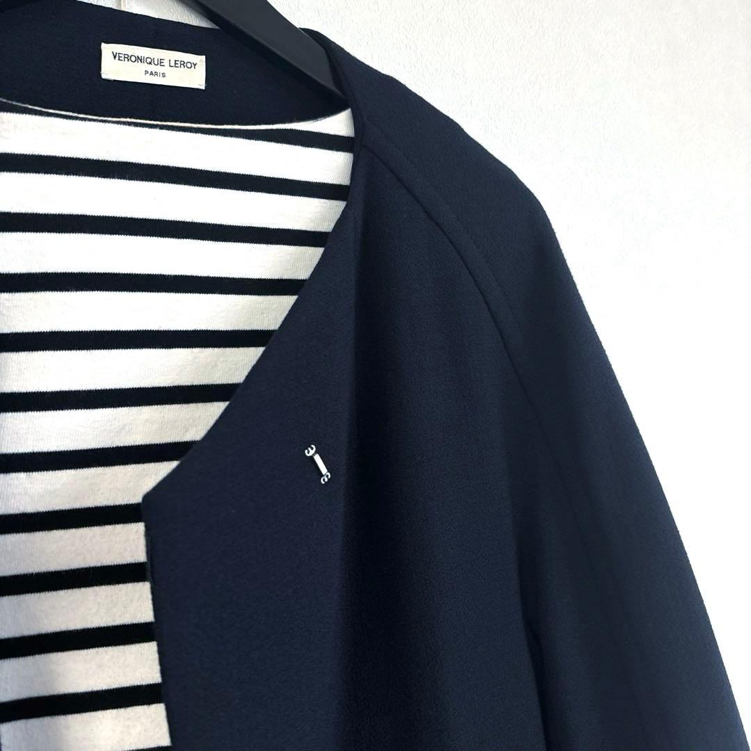 マルティニーク購入　ヴェロニクルロワの上品ノーカラーウールコート20万　黒