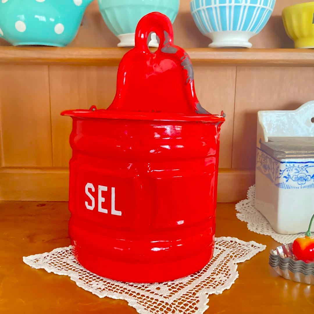 お値下げ＆特別なおまけ付きꕤ︎︎ フランスアンティーク ꕤ︎︎ Sel(お塩)ホウロウ缶