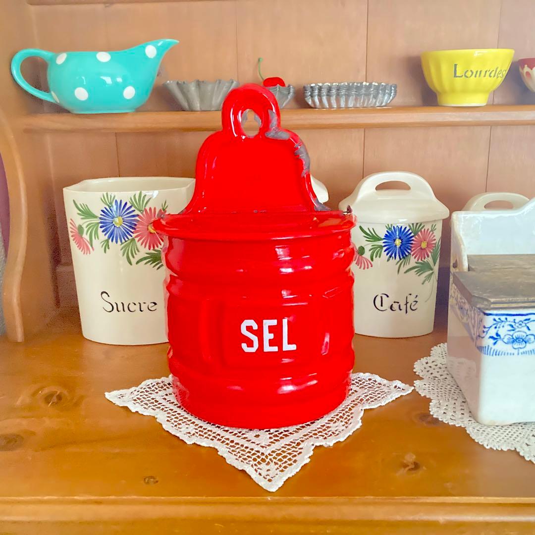 お値下げ＆特別なおまけ付きꕤ︎︎ フランスアンティーク ꕤ︎︎ Sel(お塩)ホウロウ缶