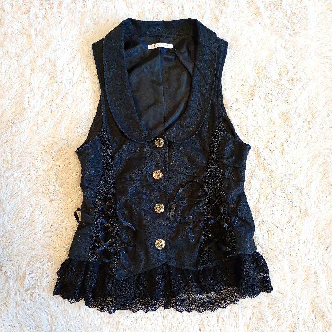 axes femme ベスト 編み上げリボン レース付き ゴスロリ ゴシック M