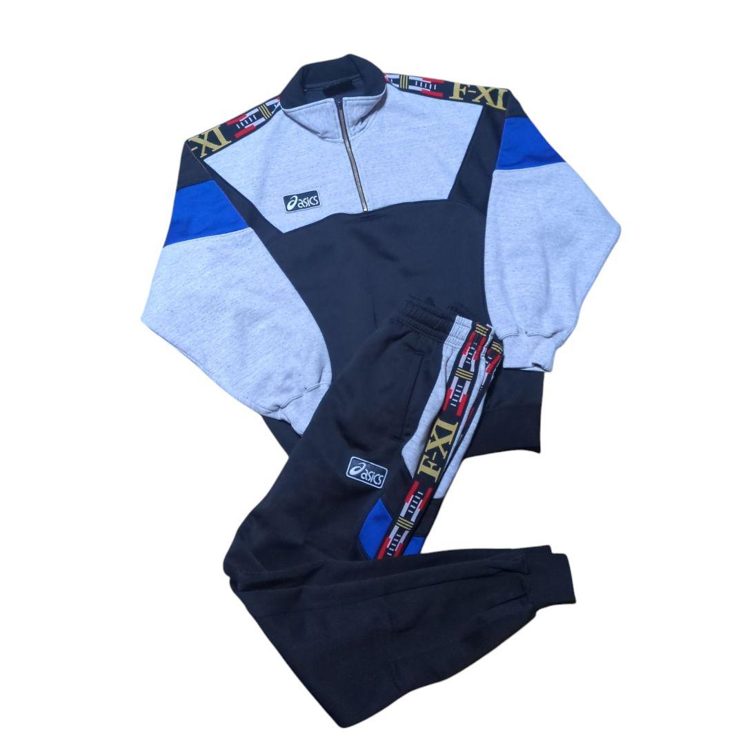【セットアップ】希少 90s asics ハーフジップジャージ パンツ 日本製