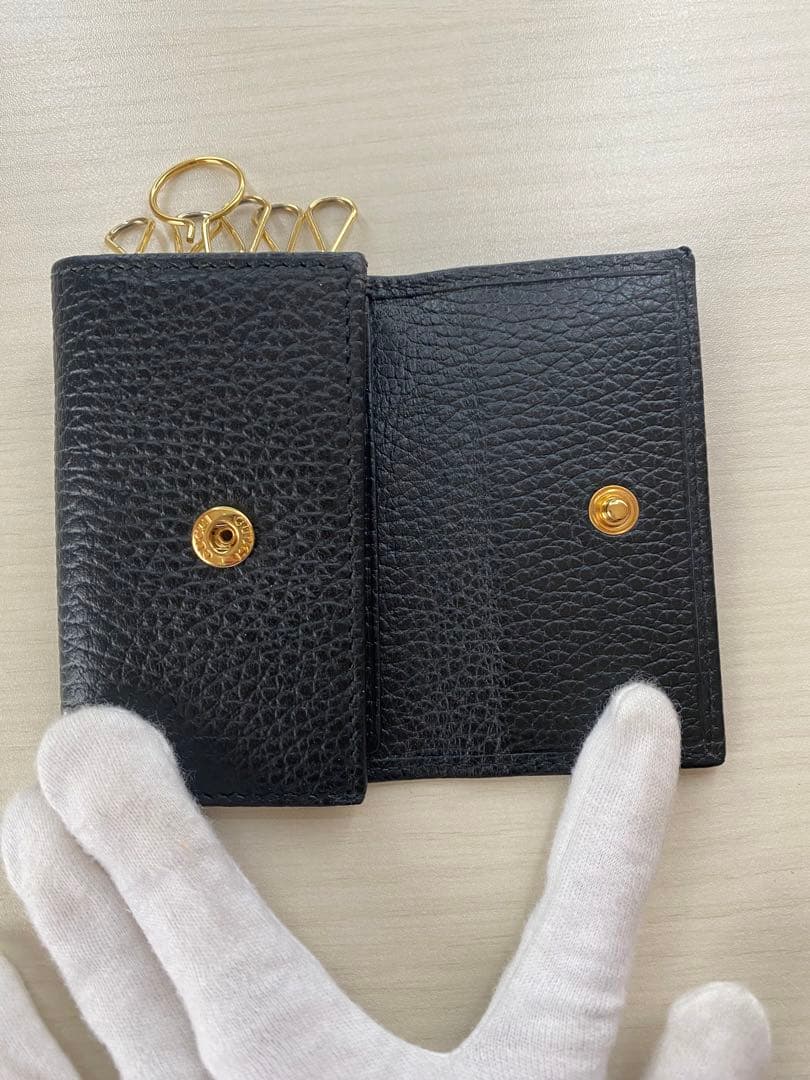 Gucci 黒 レザー キーケース グッチ6連キーケース　GGマーモントブラック