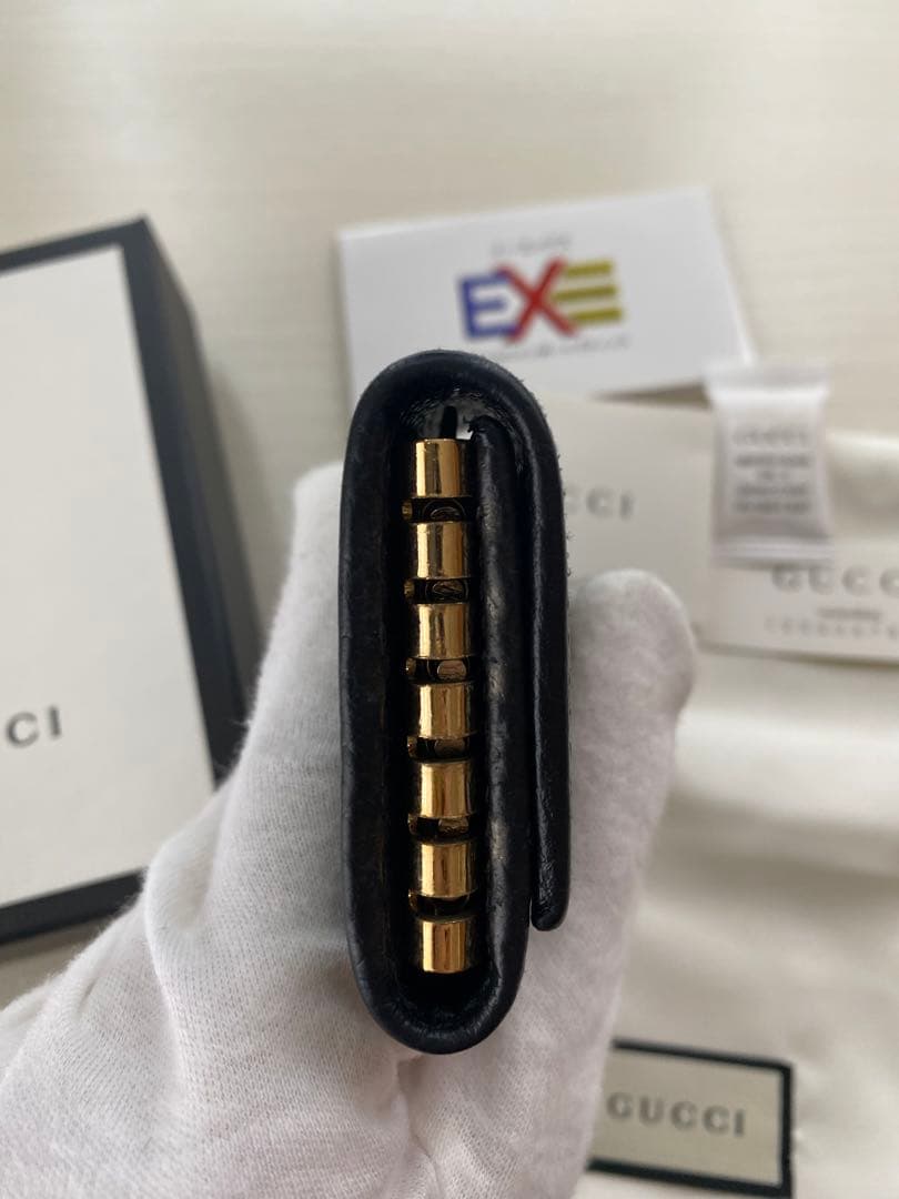 Gucci 黒 レザー キーケース グッチ6連キーケース　GGマーモントブラック