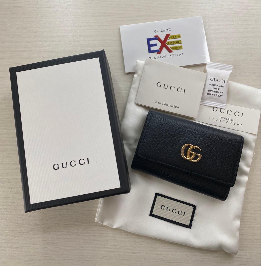 Gucci 黒 レザー キーケース グッチ6連キーケース　GGマーモントブラック