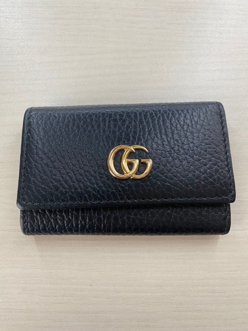 Gucci 黒 レザー キーケース グッチ6連キーケース　GGマーモントブラック