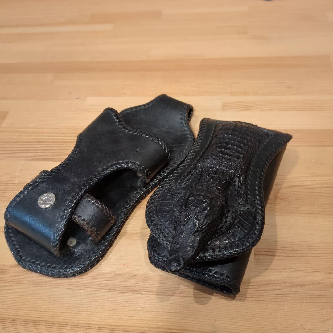 ブラックレザー クロコダイル型ホルスターウォレット