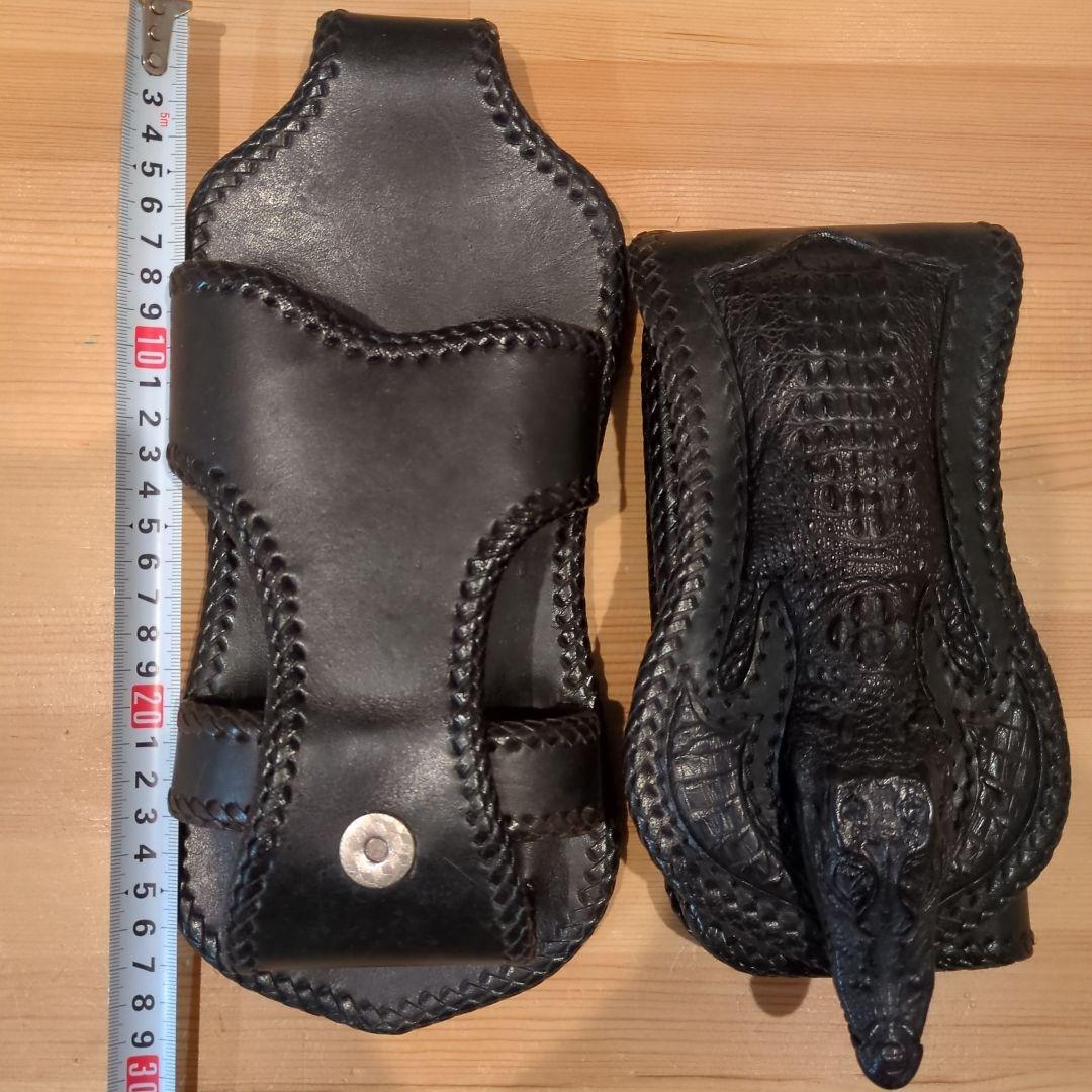 ブラックレザー クロコダイル型ホルスターウォレット