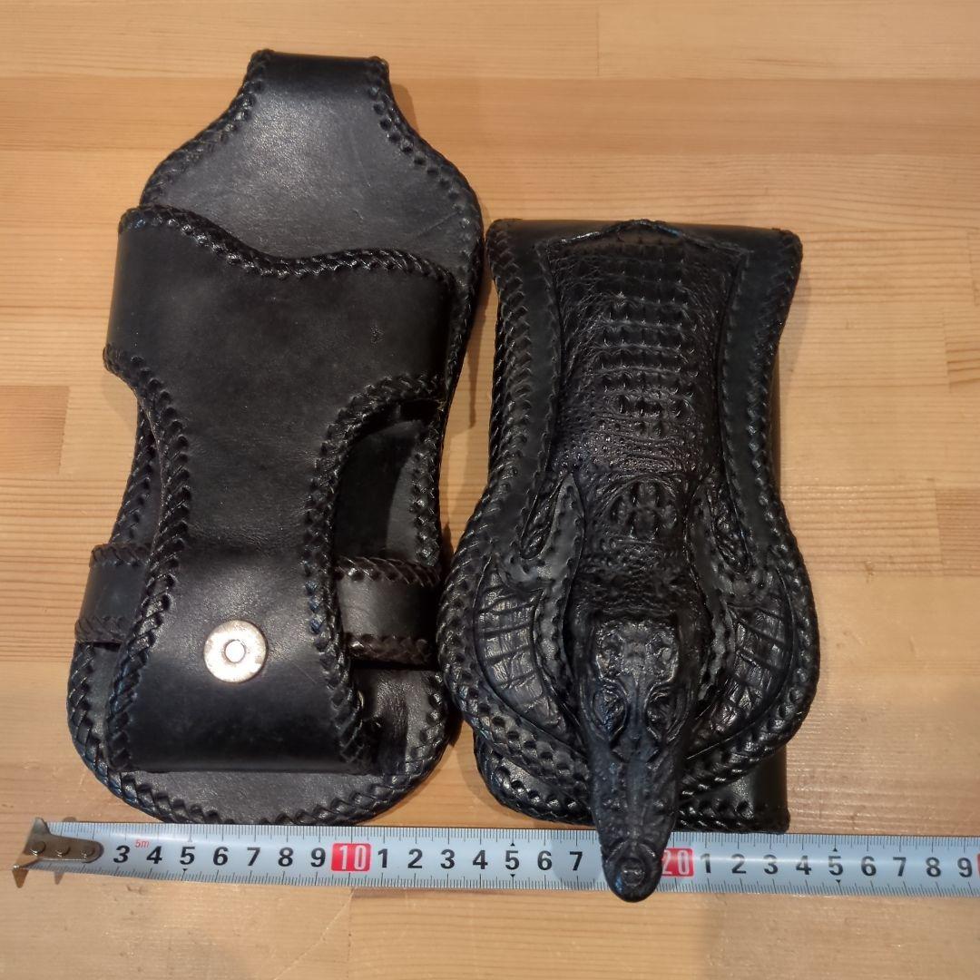ブラックレザー クロコダイル型ホルスターウォレット