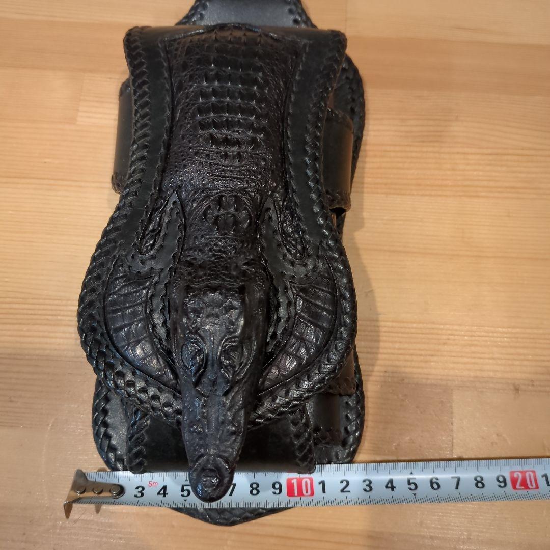 ブラックレザー クロコダイル型ホルスターウォレット