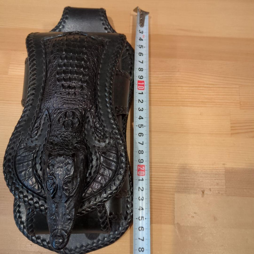 ブラックレザー クロコダイル型ホルスターウォレット