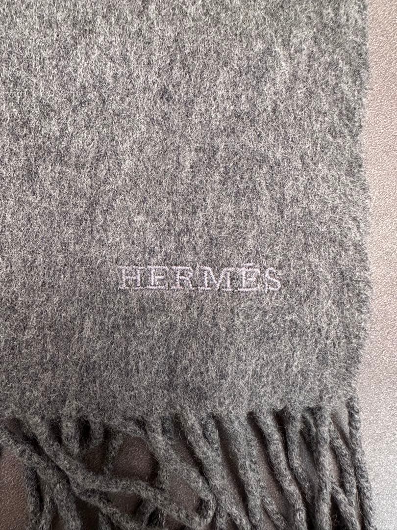 HERMES グレー カシミヤ マフラー