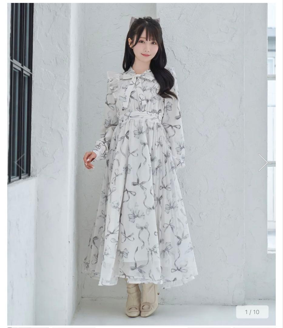 ribbon pattern pleated dress ロゼミュ
