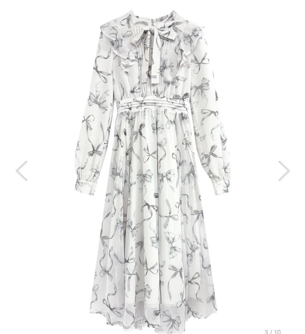 ribbon pattern pleated dress ロゼミュ