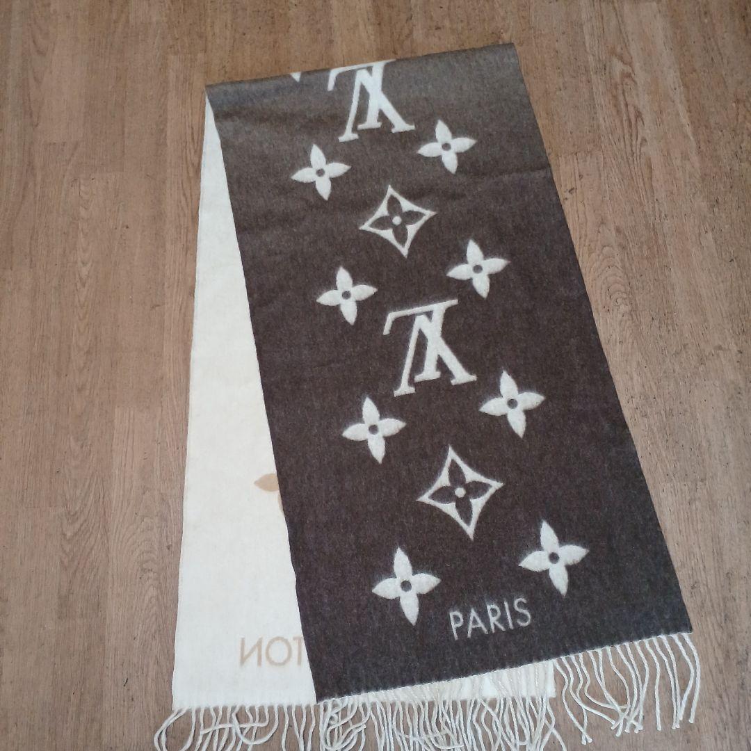 美品　LOUIS VUITTON カシミヤマフラー アイボリー/ブラウン