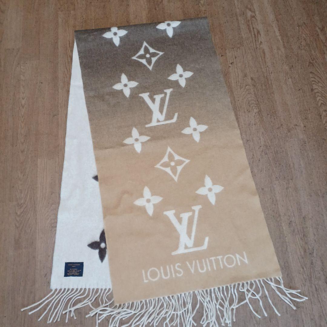 美品　LOUIS VUITTON カシミヤマフラー アイボリー/ブラウン